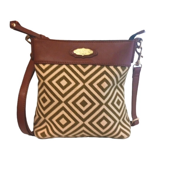 Spartina 449 Crossbody Bag Leather and Linen Shoulder Bag - Picture 1 of 12